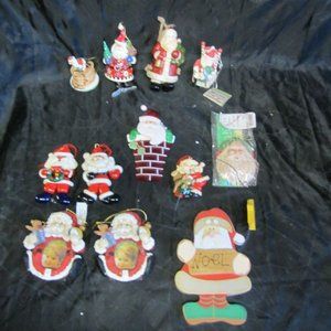 SET OF 12 SANTA THEMED ORNAMENTS ALL CUTE MADE OF DIFFERENT STYLES AND MATERIALS